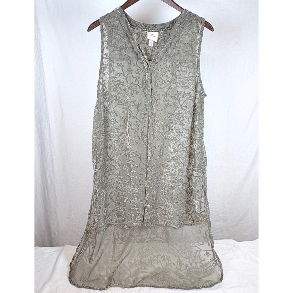 Knox Rose Sage Green Velvet Burnout Paisley Tunic Vest XXL High Low Boho